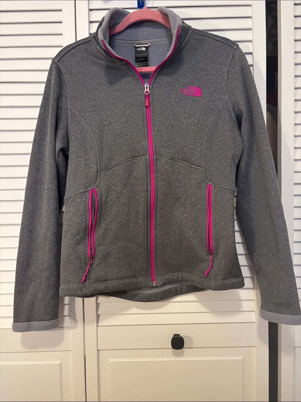 The North Face Gray Fleece Jacket with Pink Trim